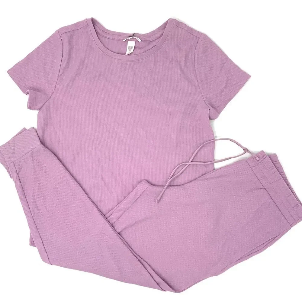 Victoria’s Secret Glow Waffle Tee Jogger thermal Pajama Set loungewear Lilac XXL